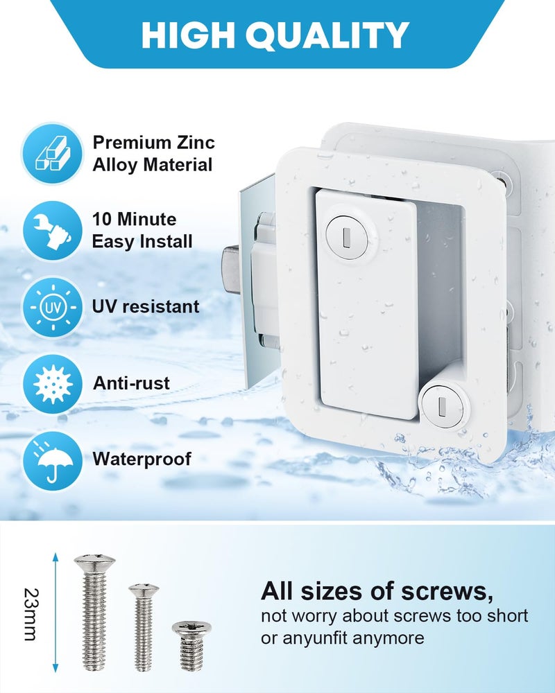 Kohree Upgraded RV Door Lock Replacement with Paddle Deadbolt, Camper Door Handle Latch, 100% Zinc Alloy RV Travel Trailer Entry Door Lock with Keys for Camper Horse Trailer Cargo Hauler, White - Image 5